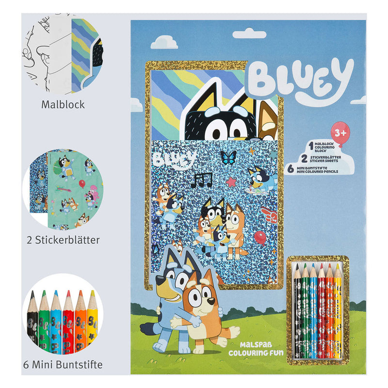 Afbeelding laden in galerijviewer, Undercover bluey kleurset kleurblok met potloden en stickers voor kinderen.