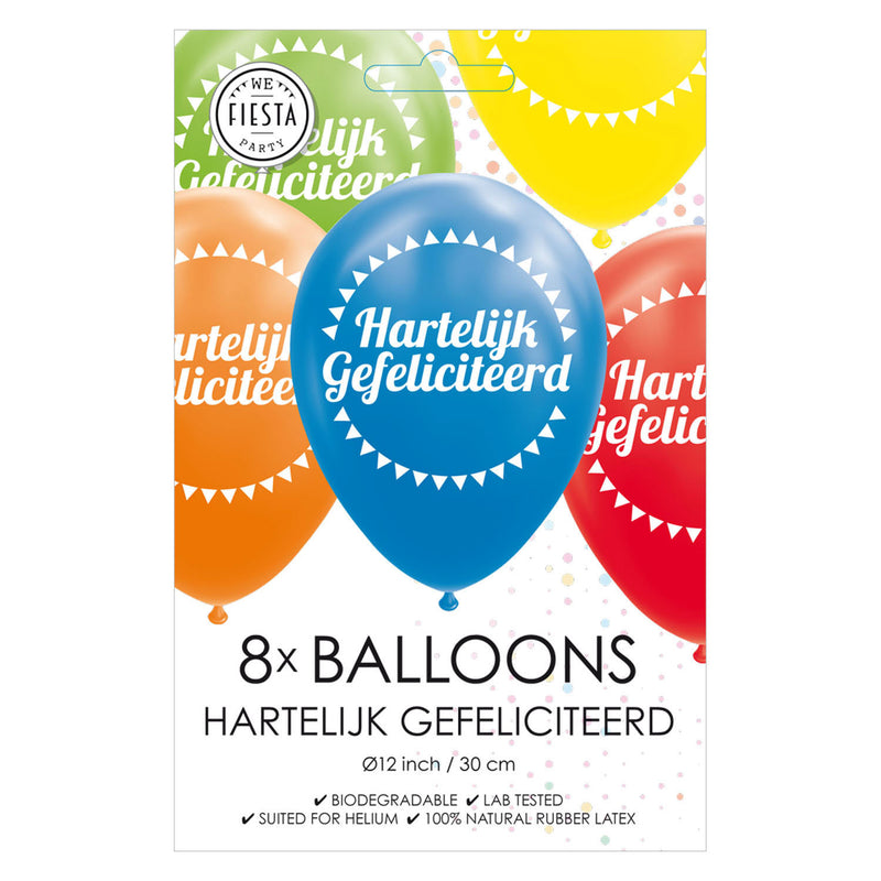 Afbeelding laden in galerijviewer, Globos ballonnen hartelijk gefeliciteerd mix kleuren 30cm, 8st.