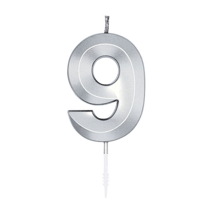 Afbeelding laden in galerijviewer, Globos taartkaars 6cm metallic zilver no.9