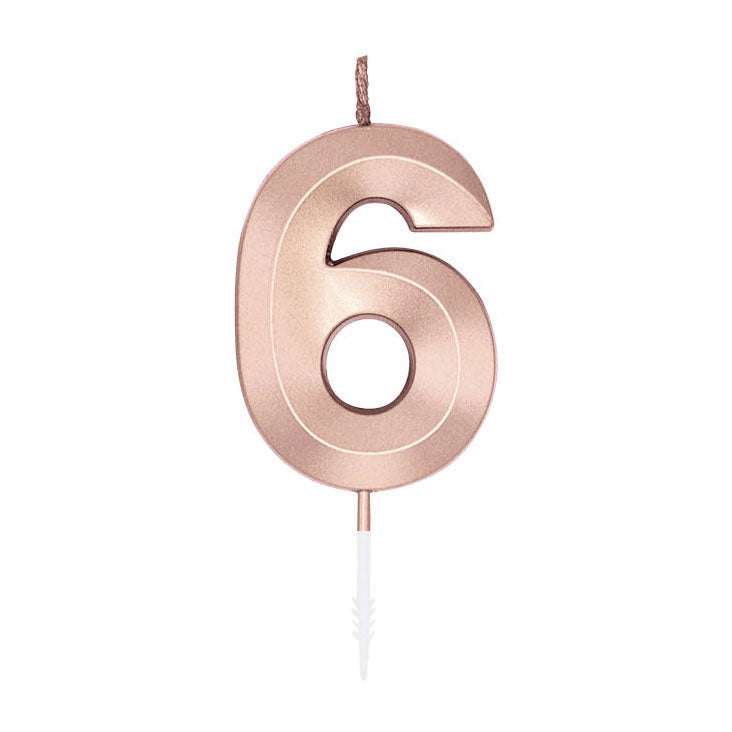 Afbeelding laden in galerijviewer, Globos taartkaars 6cm metallic rose goud no. 6