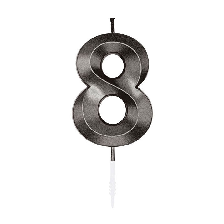Afbeelding laden in galerijviewer, Globos taartkaars 6cm metallic zwart no. 8
