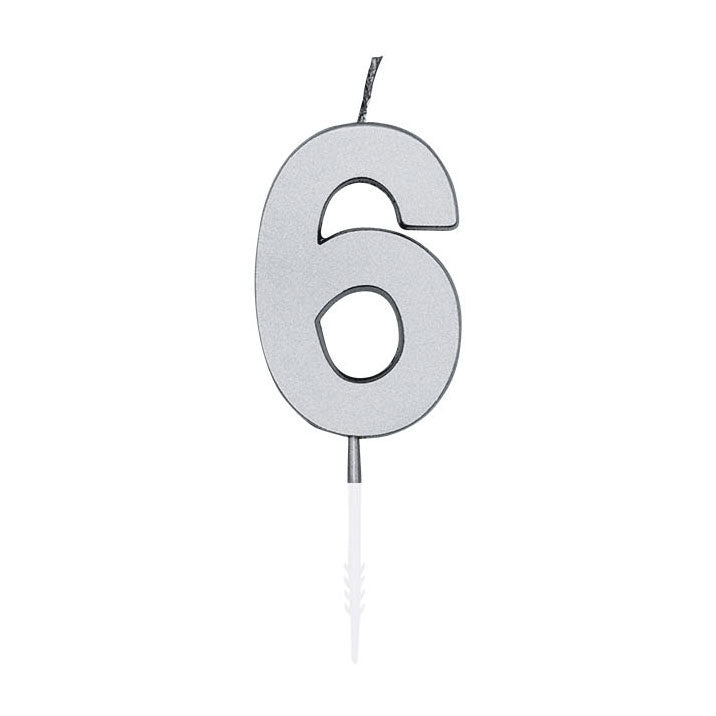 Afbeelding laden in galerijviewer, Globos taartkaars 4,5cm metallic zilver no. 6