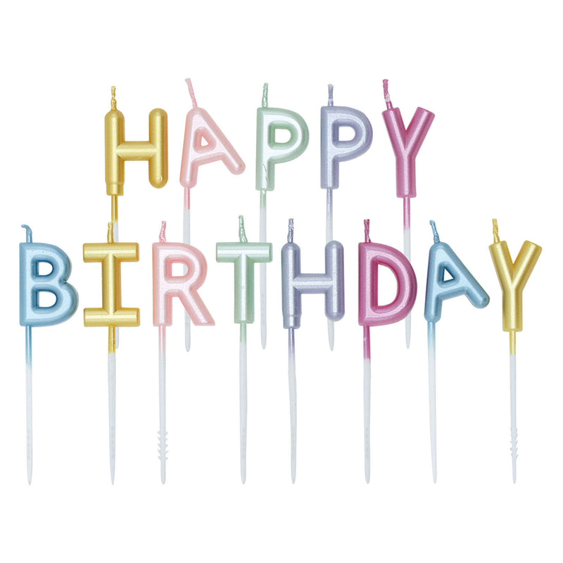 Afbeelding laden in galerijviewer, Globos taartkaarsen set happy birthday pastel kleuren
