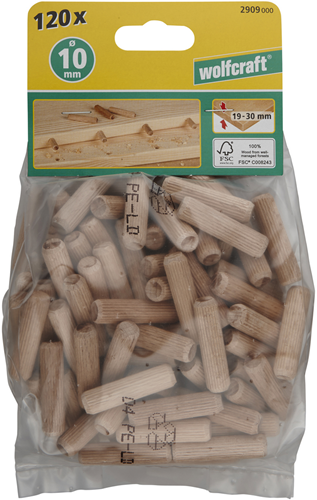 Afbeelding laden in galerijviewer, Wolfcraft gegroefde houten deuvels | buche | ø10 x 40mm | 120 stuks - 2909000