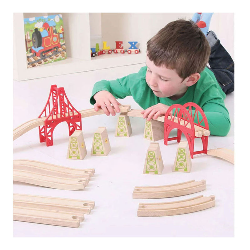 Afbeelding laden in galerijviewer, Bigjigs houten rails - bruggen uitbreiding set - 18dlg.