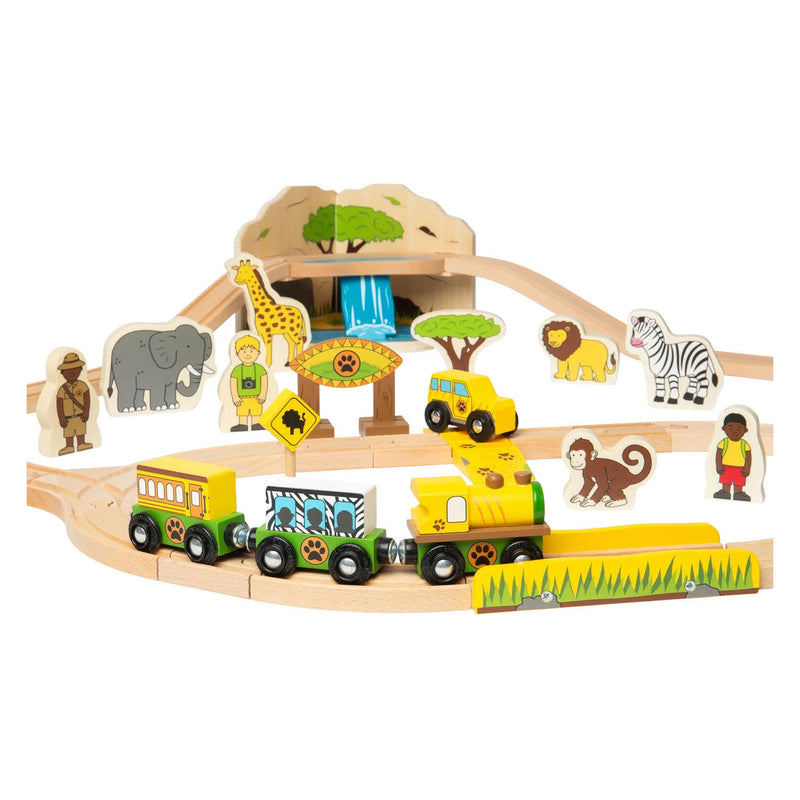 Afbeelding laden in galerijviewer, Bigjigs houten treinset safari - 38dlg.