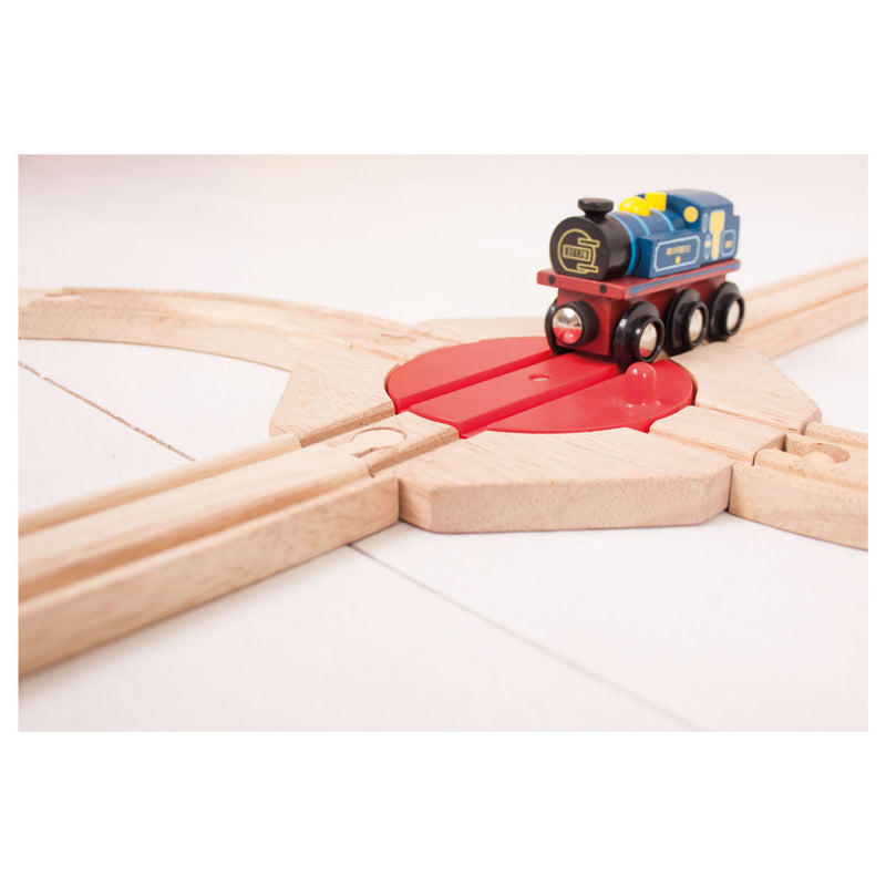 Afbeelding laden in galerijviewer, Bigjigs houten rails - 4-richting draaiplateau