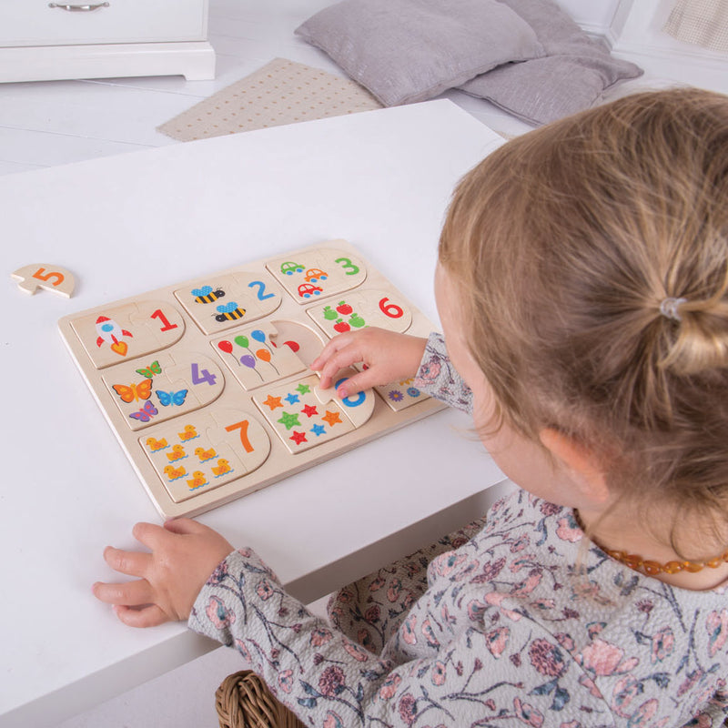 Afbeelding laden in galerijviewer, Bigjigs toys bigjigs houten leerpuzzel getallen, 18dlg.