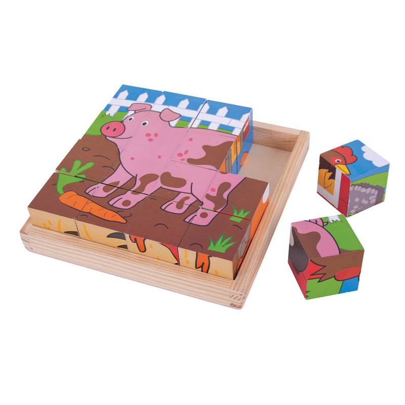 Afbeelding laden in galerijviewer, Bigjigs houten blokpuzzel boerderijdieren