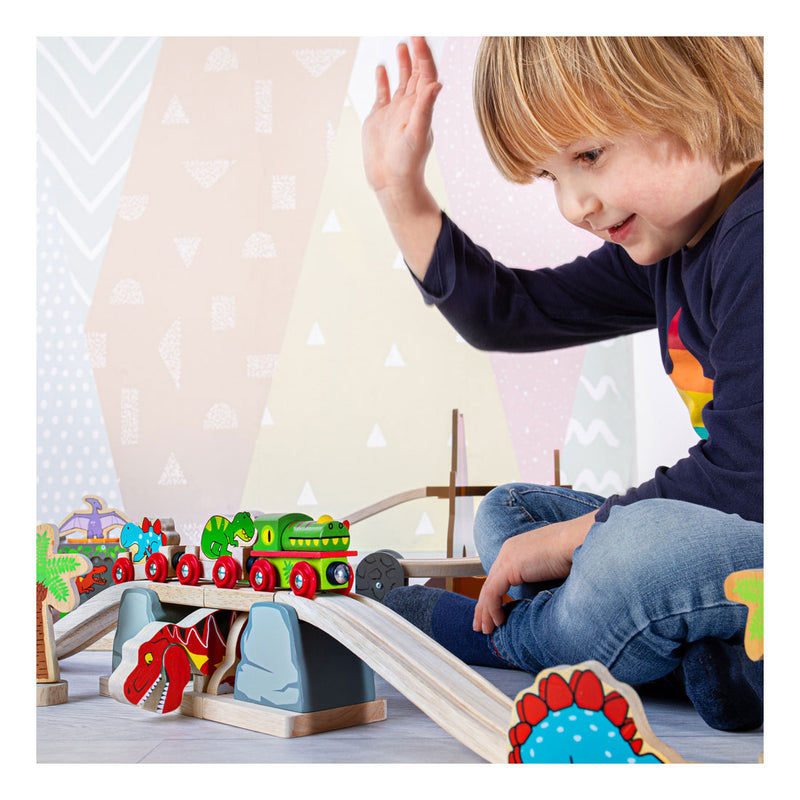 Afbeelding laden in galerijviewer, Bigjigs rail t-rex valbrug - houten treinbaan accessoire