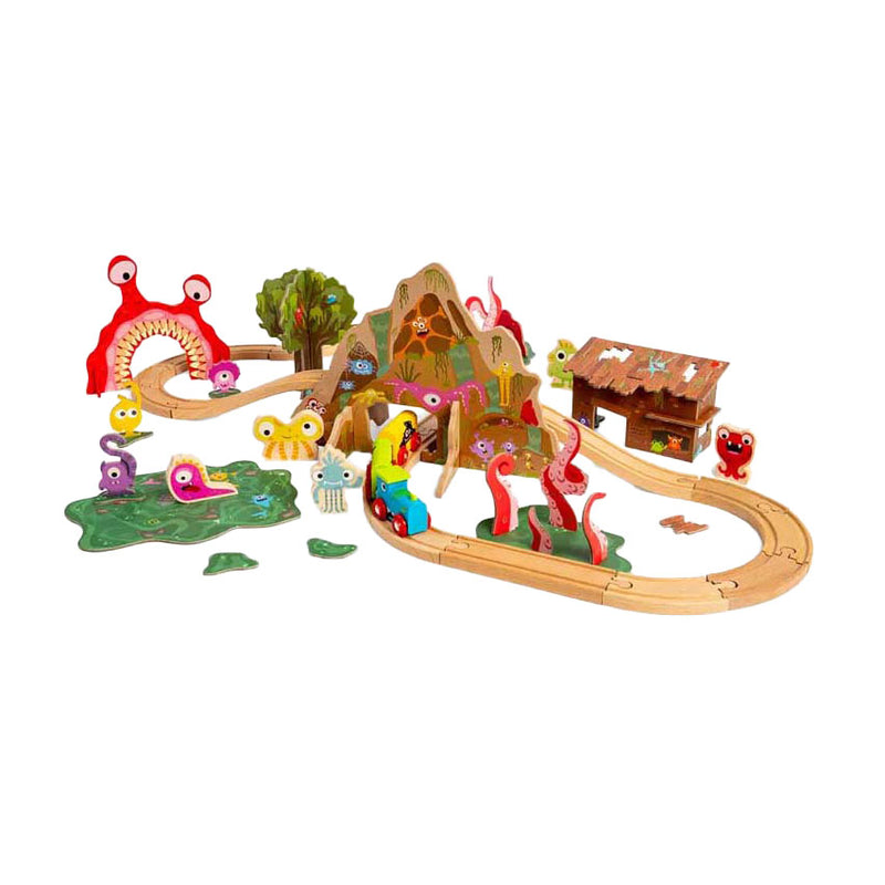 Afbeelding laden in galerijviewer, Bigjigs houten monster treinset, 50dlg.
