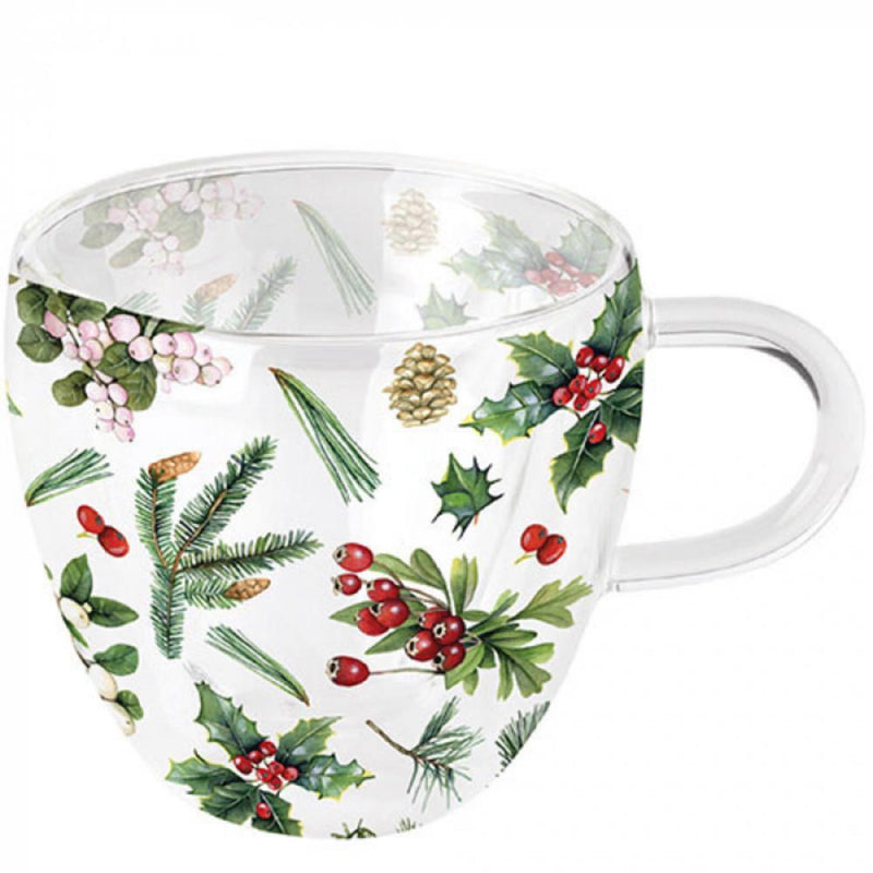 Afbeelding laden in galerijviewer, Ambiente dubbelwandig glas 200ml winter greenery wit dia10x9,5cm