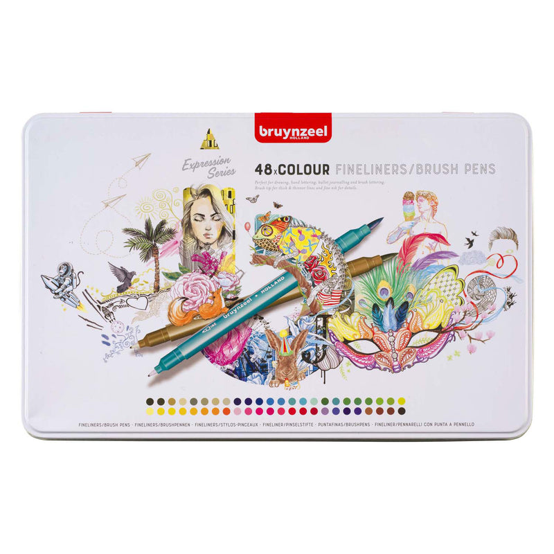 Afbeelding laden in galerijviewer, Bruynzeel creatives fineliner brushpen set 48 kleuren