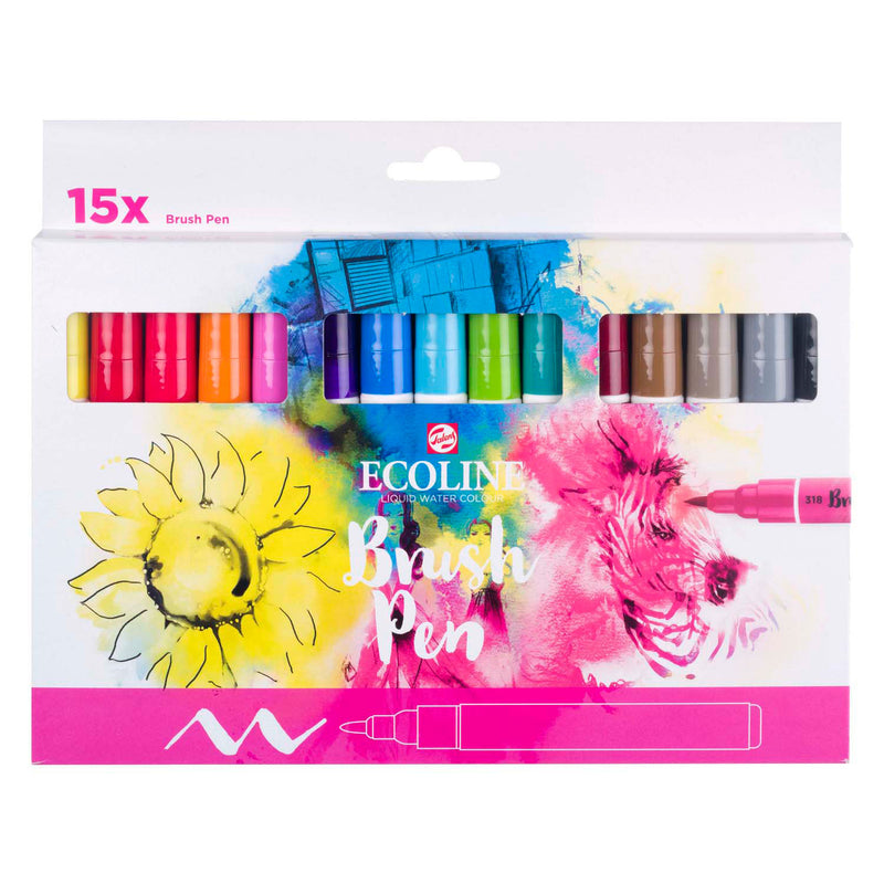 Afbeelding laden in galerijviewer, Bruynzeel ecoline brush pen set, 15 kleuren