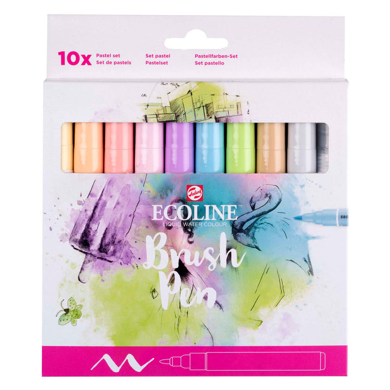 Afbeelding laden in galerijviewer, Bruynzeel ecoline brush pen set pastel, 10 kleuren