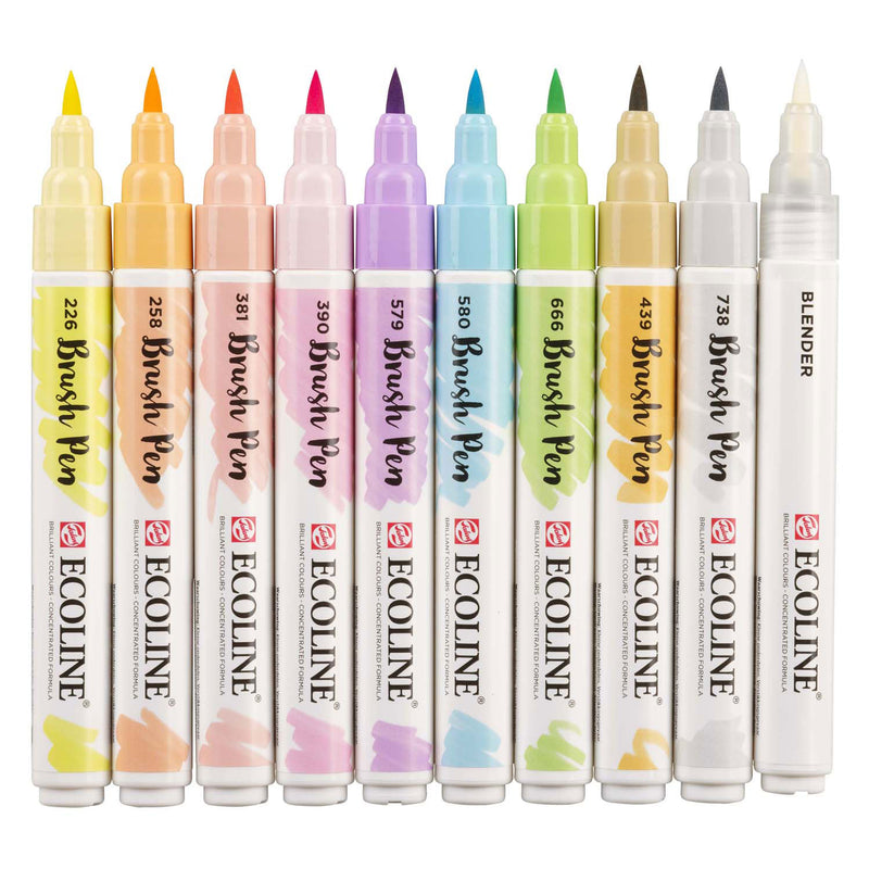 Afbeelding laden in galerijviewer, Bruynzeel ecoline brush pen set pastel, 10 kleuren