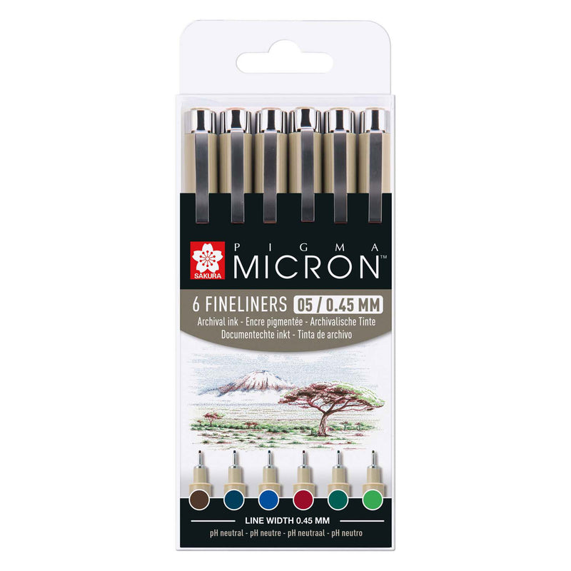 Afbeelding laden in galerijviewer, Sakura pigma micron 05 etui met 6 aardekleuren