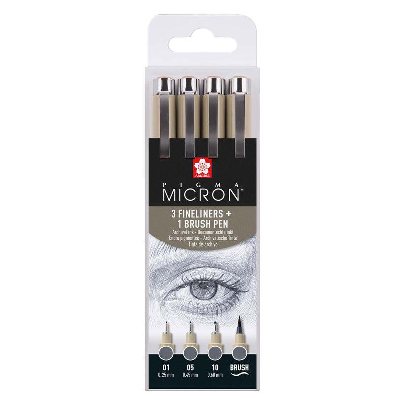 Afbeelding laden in galerijviewer, Sakura pigma micron fineliner set | 4 maten, koelgrijs