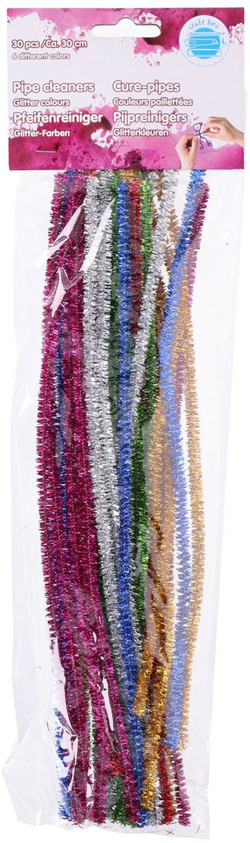 Afbeelding laden in galerijviewer, Edco craft line chenille draad 30 stuks - pijpenragers glitter kleuren - knutsel draad buigbaar - hobby en creatief gebruik - 30 cm - 6 kleuren