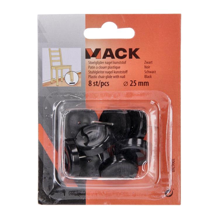 Afbeelding laden in galerijviewer, Mack 1066769 - stoelglijder nagel kunststof zwart ø 25 mm 8 st pcs | 6 stuks