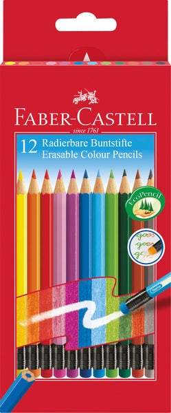 Afbeelding laden in galerijviewer, Faber-castell kleurpotloden - met gum - uitgumbaar - 12 stuks - fc-116612