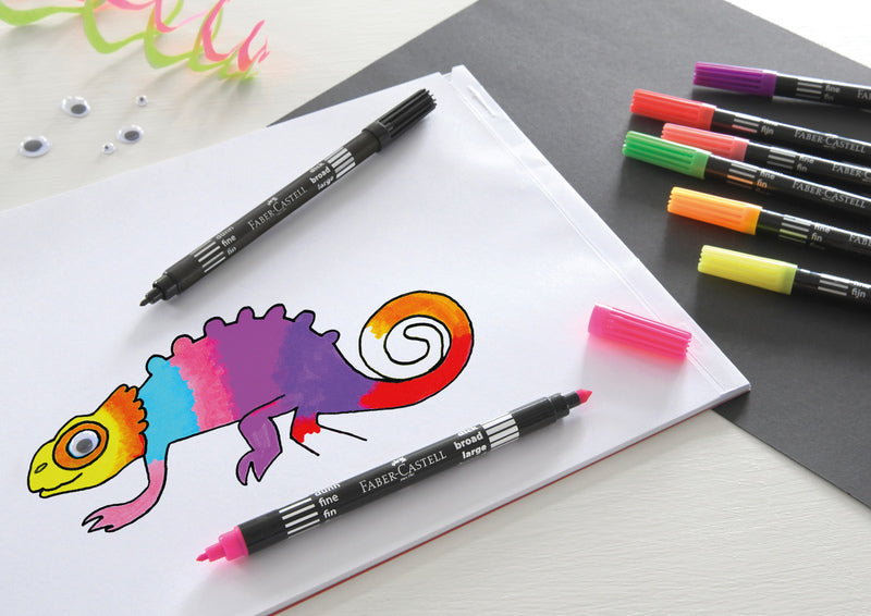 Afbeelding laden in galerijviewer, Faber castell fc-151109 viltstiften duo neon kleuren in etui 10 stuks