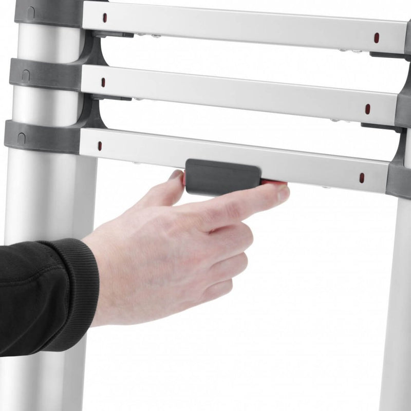 Afbeelding laden in galerijviewer, Hailo t80 aluminium telescoopladder 11 treden + stabilisatiebalk 103-322 cm