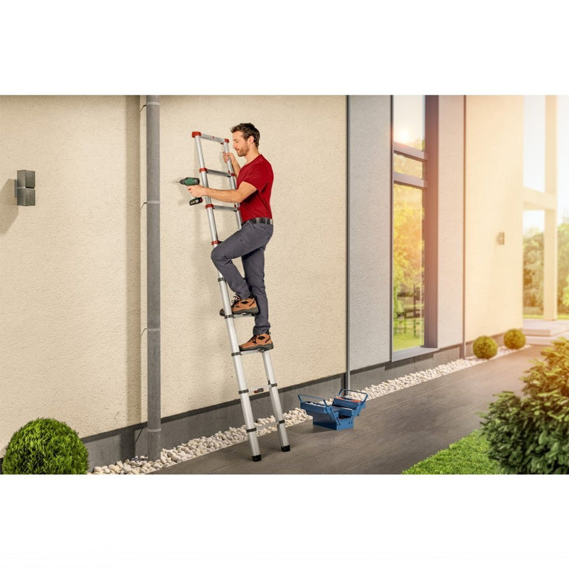Afbeelding laden in galerijviewer, Hailo t80 aluminium telescoopladder 11 treden + stabilisatiebalk 103-322 cm