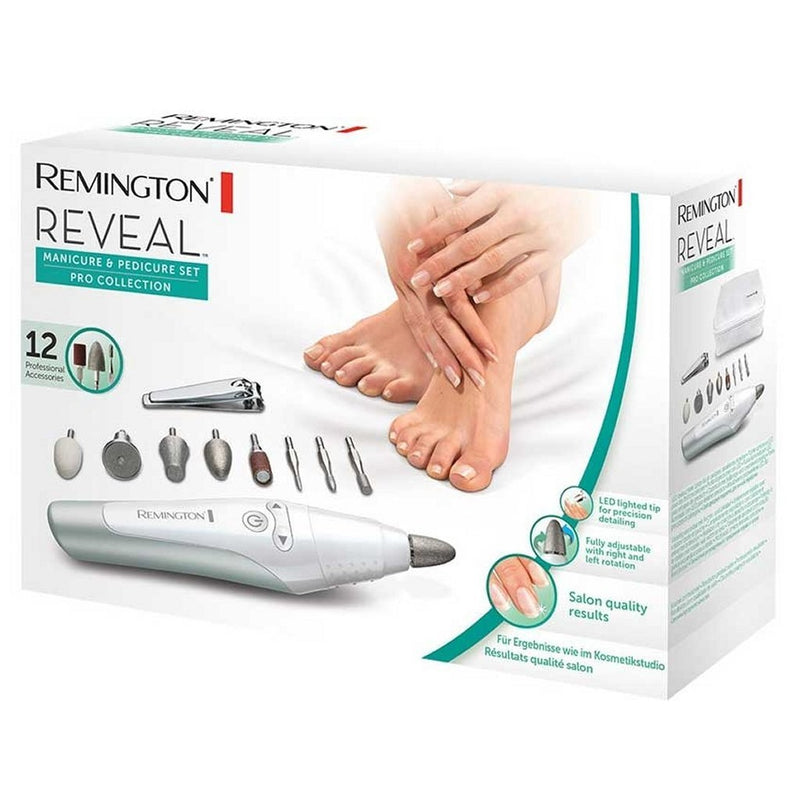 Afbeelding laden in galerijviewer, Remington man3000 reveal manicure-pedicureset met 12 hulpstukken zilver wit