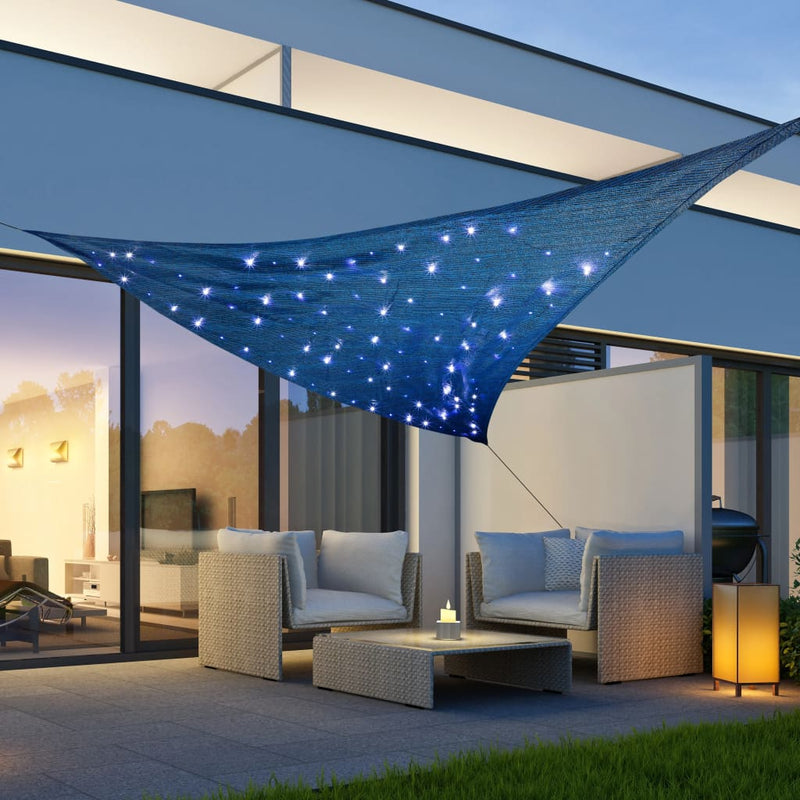 Afbeelding laden in galerijviewer, HI HI Zonnezeil met 100 LED's 3,6x3,6x3,6 m lichtblauw