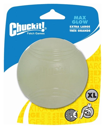 Afbeelding laden in galerijviewer, Chuckit! max glow ball – hondenspeelgoed – hondenbal - drijvend – apporteerspeelgoed – glow in the dark - extra large - ø9 cm - 1 stuks
