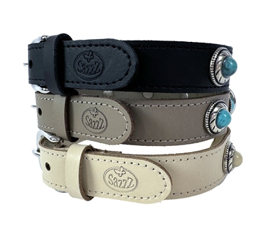 Afbeelding laden in galerijviewer, Sazzz Halsband hond adventure stone leer creme