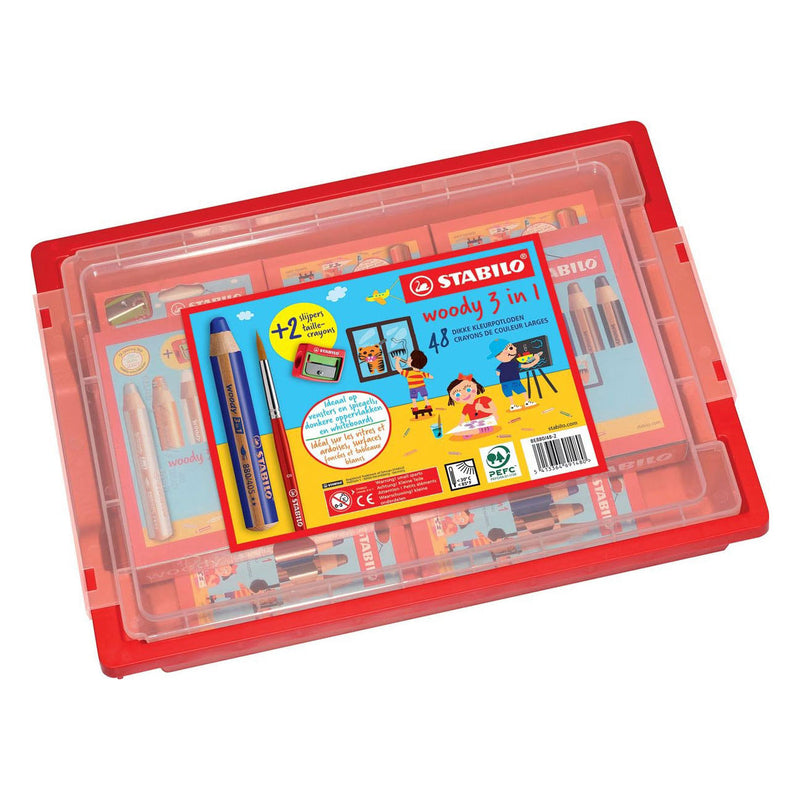 Afbeelding laden in galerijviewer, Stabilo woody 3in1 schoolverpakking kleurpotloden - 48dlg. met 2 puntenslijpers