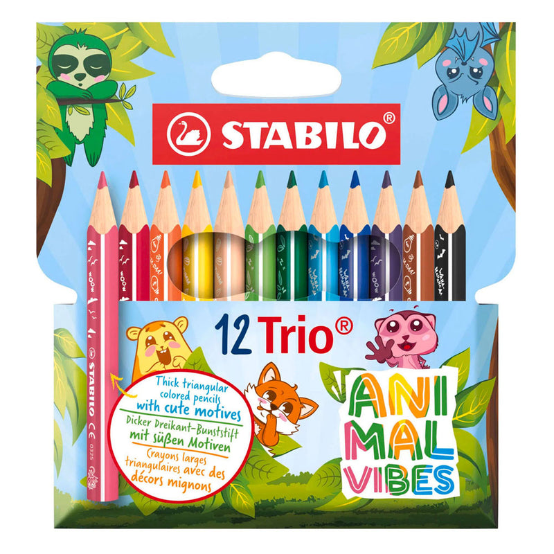 Afbeelding laden in galerijviewer, Stabilo animal vibes trio thick short kleurpotloden - 12dlg.