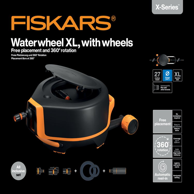 Afbeelding laden in galerijviewer, Fiskars 1071996 - automatische slanghaspel xl met wielen incl, 20m tuinslang | 1 stuks