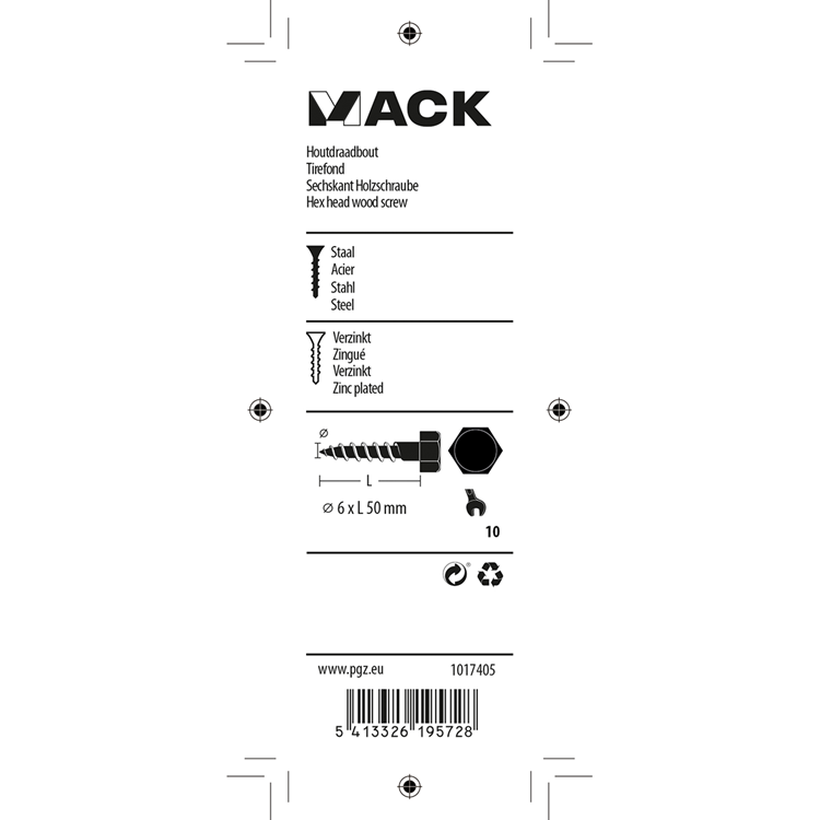 Afbeelding laden in galerijviewer, Mack 1017405 - houtdraadbout staal verzinkt 9 st 6 x 50 mm | 10 stuks