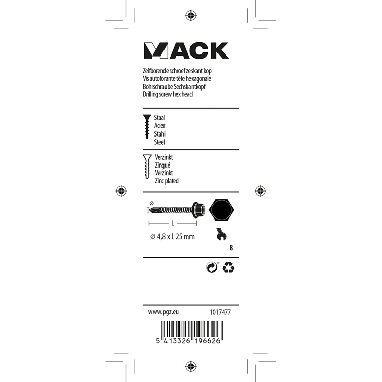 Afbeelding laden in galerijviewer, Mack 1017477 - zelfborende schroef zesk.kop verz. 20st 4,8 x 25 mm | 10 stuks