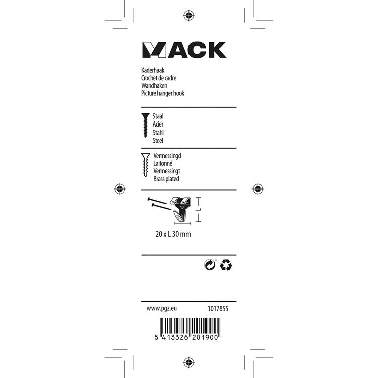 Afbeelding laden in galerijviewer, Mack 1017855 - kaderhaak staal vermessingd 6 st 20 x 30 mm | 5 stuks