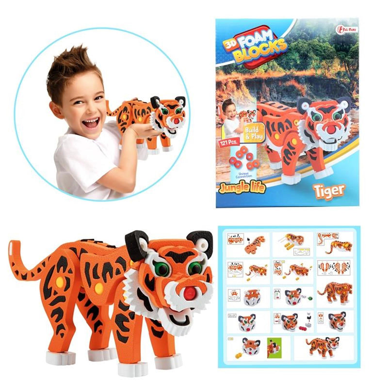 Afbeelding laden in galerijviewer, Toi-toys 3d puzzel tijger junior 31,5 cm foam oranje 121-delig