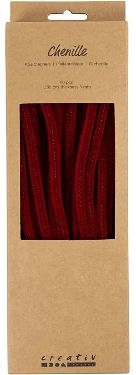 Afbeelding laden in galerijviewer, Creativ company chenilledraad knutselmateriaal donkerrood 50 stuks 6mm x 30cm.