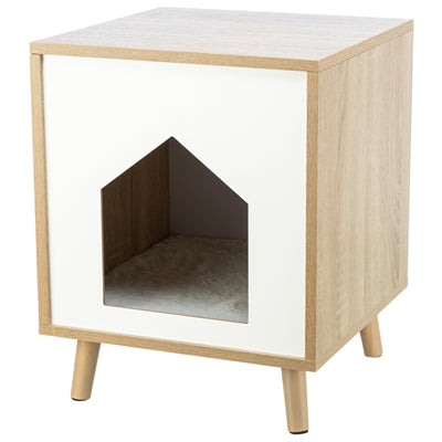 Afbeelding laden in galerijviewer, Trixie kattenmand huis isa houtlook lichtbruin wit