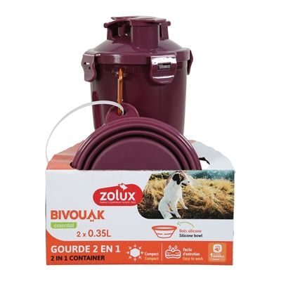 Afbeelding laden in galerijviewer, Zolux bvk 2in1 reisset fles met voerbak en drinkbak rood