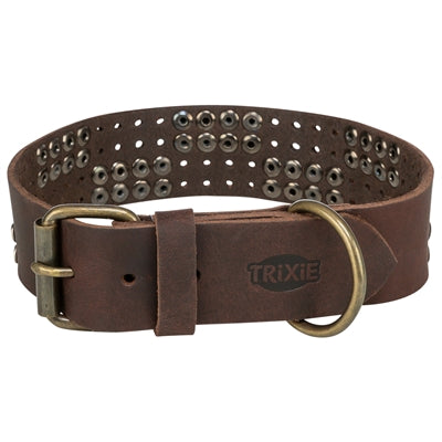 Afbeelding laden in galerijviewer, Trixie halsband hond rivet rustic vetleer donkerbruin