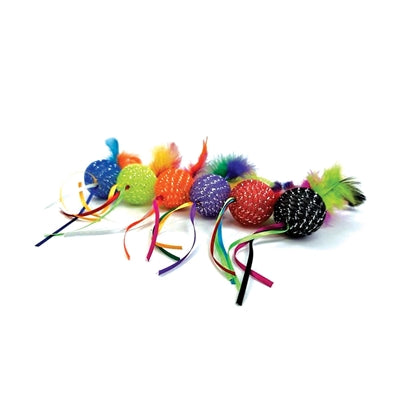 Afbeelding laden in galerijviewer, Happy pet tabby patch glitterbal met ratel en veren