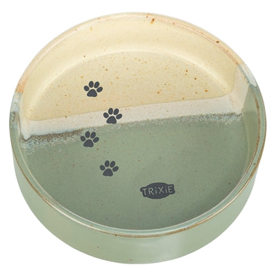 Afbeelding laden in galerijviewer, Trixie voerbak drinkbak met pootprint keramiek groen beige