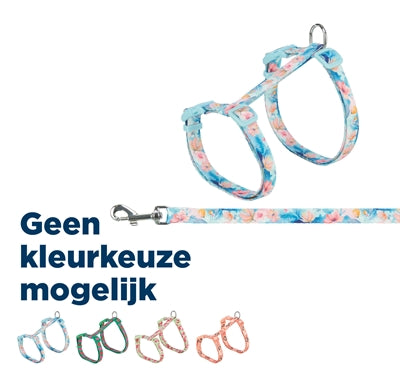 Afbeelding laden in galerijviewer, Trixie kattentuigje met riem flower power motief assorti