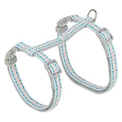 Afbeelding laden in galerijviewer, Trixie kattentuigje met riem retro motief grijs blauw