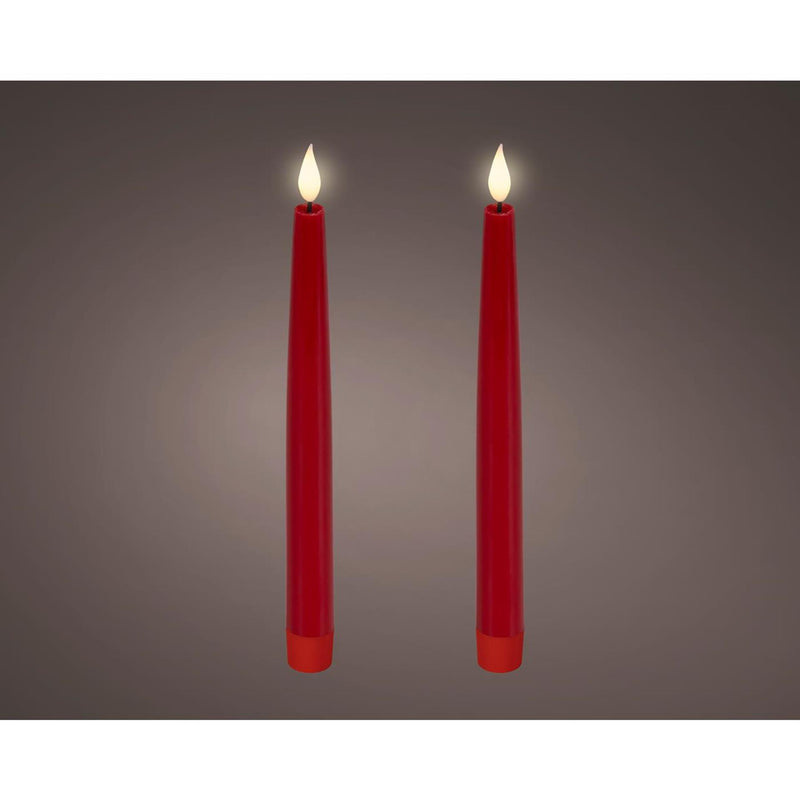 Afbeelding laden in galerijviewer, Lumineo realistische led dineraars met vlam effect ø2,2x24,5cm rood met 6uur timer werkt op batterij- 2 stuks