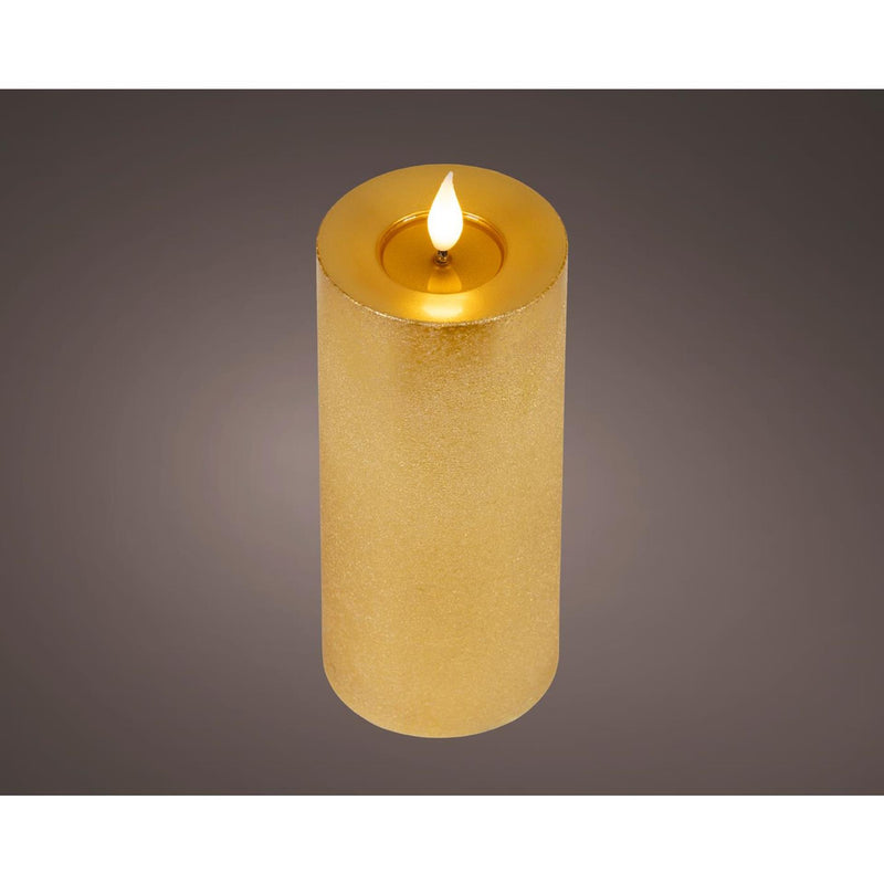 Afbeelding laden in galerijviewer, Lumineo realistische led kaars met wax pit en vlam effect ø7.5x20cm goud met 6uur timer werkt op batterij