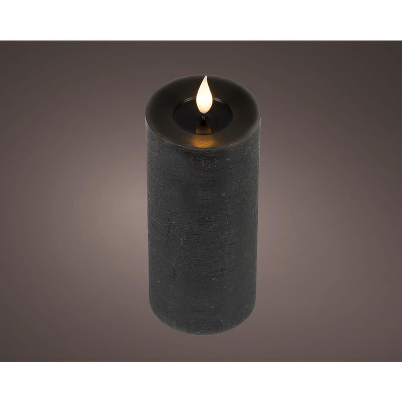 Afbeelding laden in galerijviewer, Lumineo realistische led kaars met wax pit en vlam effect ã˜7.5x20cm zwart met 6uur timer werkt op batterij